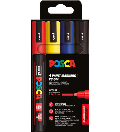 Posca Markers - PC-5M - 4 pcs - Red/Yellow/Blue/Black