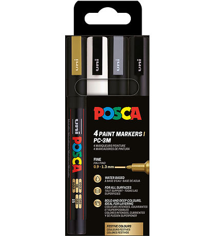 Posca Markers - PC-3M - 4 st. - Goud/Wit/Zilver/Zwart