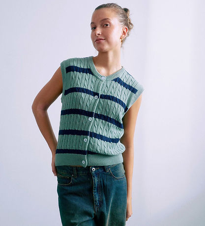 Grunt Waistcoat - Knitted - GrLine - Dust Green/Navy