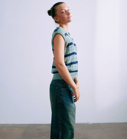 Grunt Waistcoat - Knitted - GrLine - Dust Green/Navy