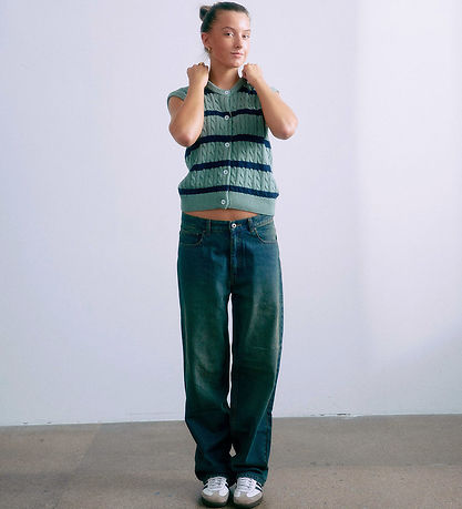 Grunt Waistcoat - Knitted - GrLine - Dust Green/Navy