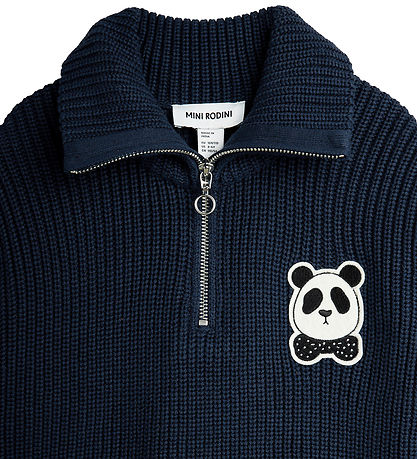 Mini Rodini Blouse - Knitted - Dark Blue w. Panda