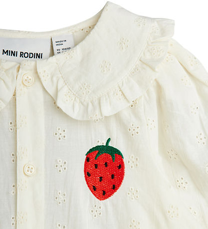 Mini Rodini Hemd - Strawberry Schiffli - Weiß