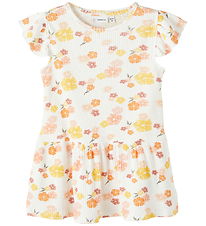 Name It Jurk - NmfPhalia - Rib - Bright White m. Bloemen