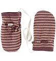 Joha Mittens w/o Thumb - 2-layer - Wool - Rose w. Stripes