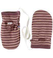 Joha Mittens w/o Thumb - 2-layer - Wool - Rose w. Stripes