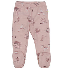 Joha Leggings w. Feet - Wool/Bamboo - Pink w. Print
