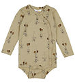 Joha Wrap Bodysuit l/s - Wool - Beige w. Rabbits