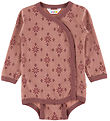 Joha Wrap Bodysuit l/s - Wool/Cotton - Rose w. Snowflakes