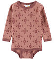 Joha Bodysuit l/s - Wool/Cotton - Rose w. Snowflakes