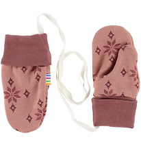 Joha Mittens w. Thumb - Wool/Cotton - Rose w. Snowflakes