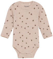 CeLaVi Bodysuit l/s - Wool - Rose Dust w. Flowers