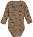 CeLaVi Bodysuit l/s - Wool - Cacoa Cream w. Tractors