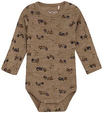 CeLaVi Bodysuit l/s - Wool - Cacoa Cream w. Tractors