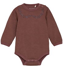 CeLaVi Bodysuit l/s - Wool - Maroon w. Print