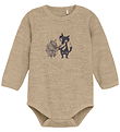 CeLaVi Bodysuit l/s - Wool - Savannah Tan w. Print