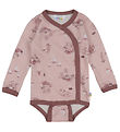 Joha Wrap Bodysuit l/s - Wool/Bamboo - Pink w. Print