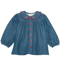 Flöss Blouse - Vilma - Denim - Mid Blue Strawberry