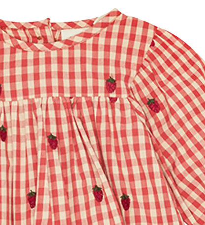 Flöss Sett - Kjóll/Bloomers - Berry Gingham M. Köflótt