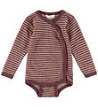 Joha Wrap Bodysuit l/s - Wool - Rose w. Stripes