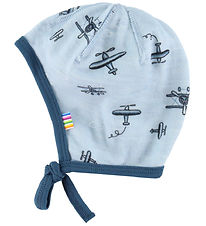 Joha Baby Hat - Single Layer - Wool/Bamboo - Light Blue w. Print