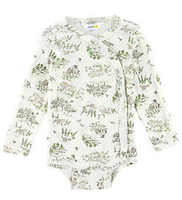 Joha Wrap Bodysuit l/s - Wool/Silk - Off White w. Trees