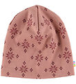 Joha Beanie - 2-layer - Wool/Cotton - Rose w. Snowflakes