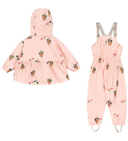 Konges Sløjd Rainwear w. Suspenders - PU - Palm - Bow Kitty Pink