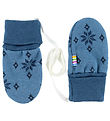 Joha Mittens w. Thumb - Wool/Cotton - Blue/Snowflakes