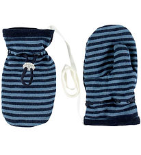 Joha Mittens w. Thumb - Wool - Blue w. Stripes