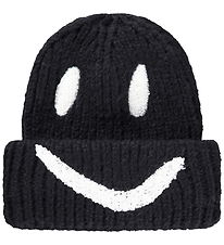 Molo Beanie - Knitted/Rib - Kim - Black w. Smiley