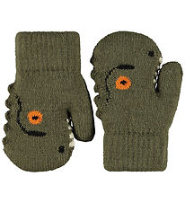 Molo Mittens w. Lining - Knitted - Kenau - Bark Green w. Dino