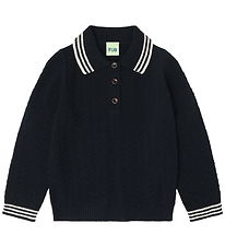 FUB Polo shirt - Knitted - Wool - Zigzag - Dark Navy