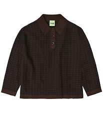 FUB Polo shirt - Knitted - Wool - Checked - Mocca/Dark Navy