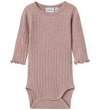 Name It Bodysuit l/s - Wool/Silk - Rib - NbfWossa - Antler