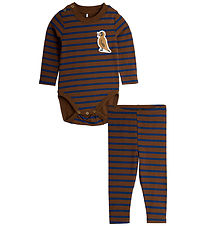Mini Rodini Set - Leggings/Bodysuit l/s - Brown w. Stripes