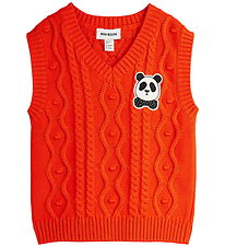 Mini Rodini Waistcoat - Knitted - Panda Patch - Red