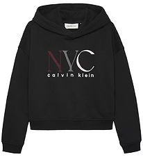 Calvin Klein Hoodie - Cropped - NYC Graphic - CK Black