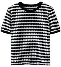 LMTD T-shirt - Knitted - NlfSille - Black/White w. Pointelle