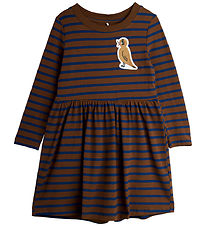 Mini Rodini Dress - Stripe Bird Patch - Brown/Blue