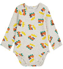 Bobo Choses Bodysuit l/s - Choo Choo All Over - Light Grey Heath