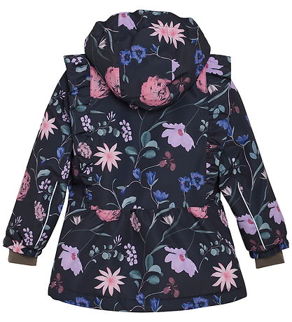 En Fant Winter Coat - Ebony w. Flowers/Ruffles