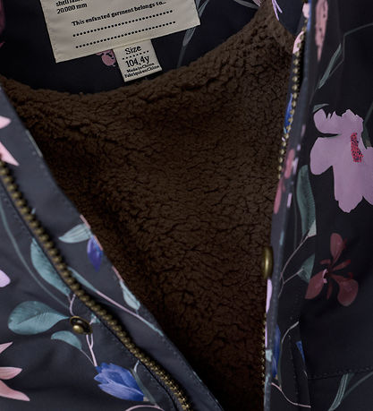 En Fant Winter Coat - Ebony w. Flowers/Ruffles