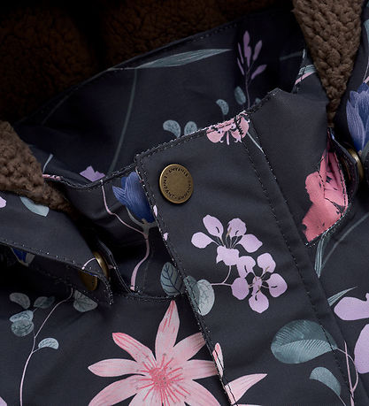 En Fant Snowsuit - Ebony w. Flowers/Ruffles
