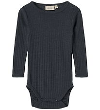 Wheat Bodysuit l/s - Wool/Silk - Rib - Liea - Navy