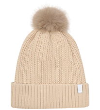 Minymo Beanie w. Fleece - Wool/Acrylic - Sandshell w. Pom-Pom