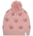 Minymo Beanie - Knitted - Misty Rose w. Hearts/Pom-Pom
