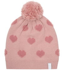 Minymo Muts - Gebreid - Misty Rose m. Harten/Kwastje