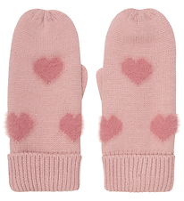 Minymo Mittens - Knitted - Misty Rose w. Hearts