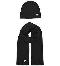 Kids Only Beanie and Scarf - Knitted - KogAvery - Black/Gold Hea